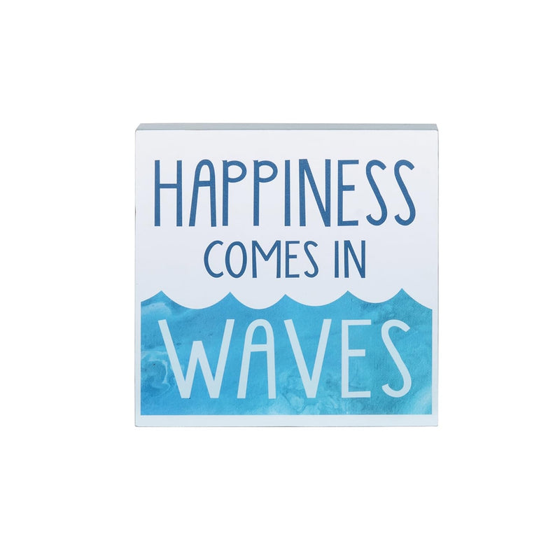 Beachcombers Hanging Wall Decor, 5-inch Square, Home Decoratio (Happiness Comes in Waves, MDF)