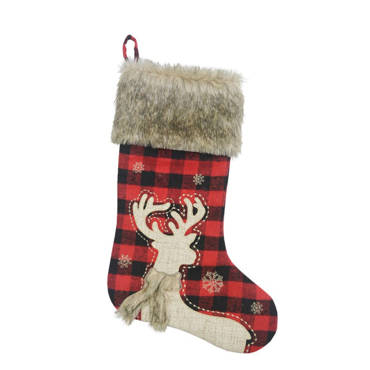 Comfy Hour 20 Inch Deer Christmas Stocking, Buffalo Plaid, 1 Piece