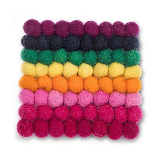 Unbranded Square Rainbow Stripe Pompom Trivet