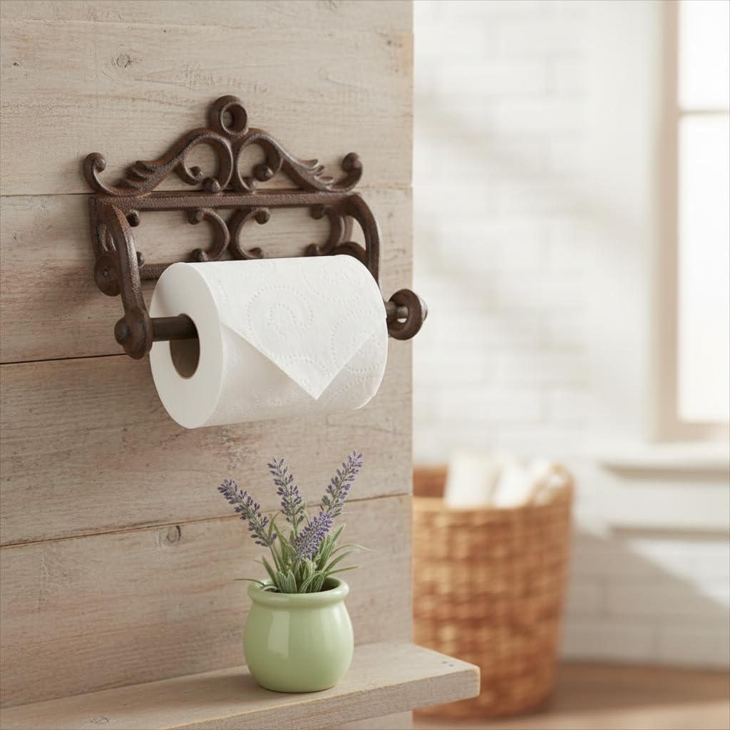 Comfy Hour 6.3 Inch Cast Iron Toilet Paper Holder, Antique Wall Mount