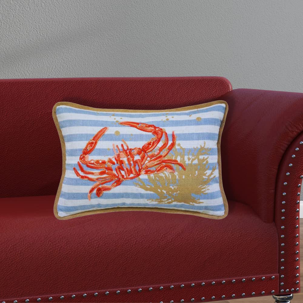 Comfy Hour Under The Sea Collection Ocean Sea Crab Coral Coastal Accent Throw Pillow Cushion, for Marine Animal Lovers, Polyester