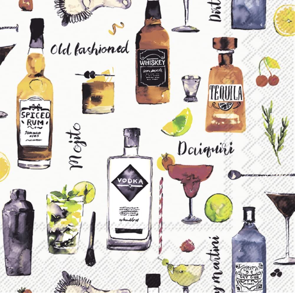 Boston International IHR Ideal Home Range - Paper Napkins COCKTAILS FOR HIM cream 20-Count 3-Ply Cocktail Napkins 5 x 5 inches