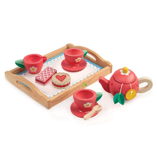 Tender Leaf Toys - Wooden Tea Tray Pretend Food Play Toy with Tea Bags and Snacks for Age 3+