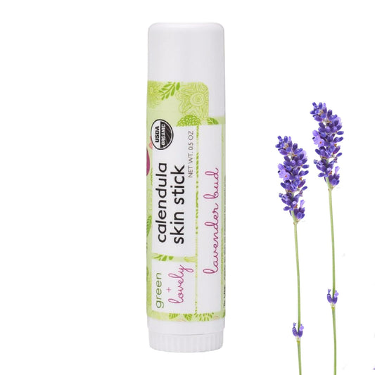 Green+Lovely Calendula Skin Stick Organic Lotion Sticks Moisturizing Balm Ointment Salve Multipurpose Hand Cream Body Bar, 0.5 oz., Lavender Bud (2 Tube Set)