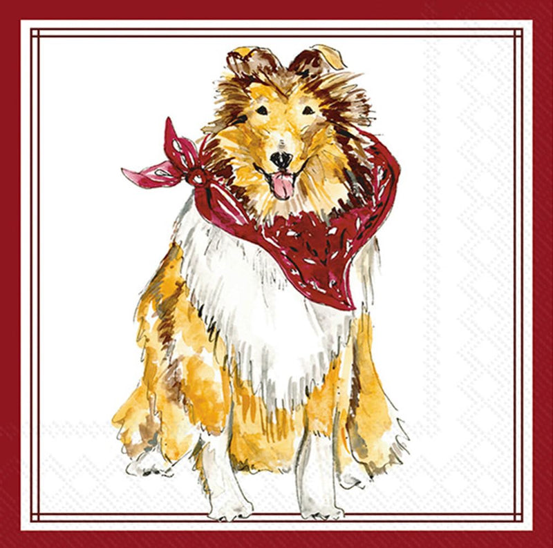 IHR Ideal Home Range Cocktail Napkins Rosanne Beck Hometown Pride Disposable 3-Ply Paper Party Napkin Pack, 5" x 5", Maroon Collie, 20-Count