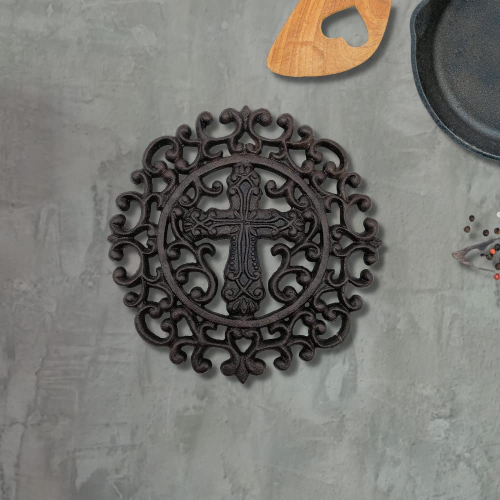 Comfy Hour 8.7 Inch Cast Iron Trivet for Hot Dishes, Cross Design, 1 Piece