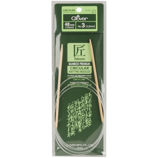 Clover Takumi Bamboo Circular 48-Inch Knitting Needles, Size 3