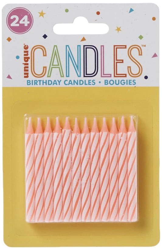 Unique Industries Striped Pink Birthday Candles, 24ct
