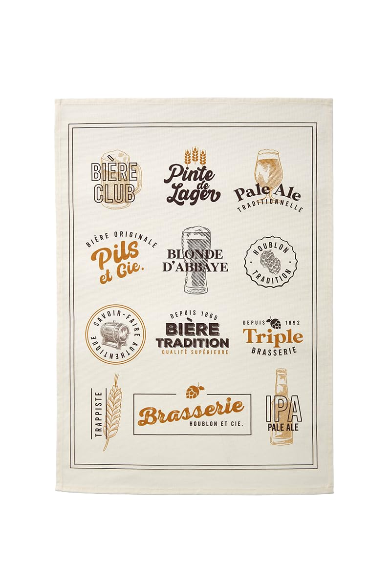 Coucke French Cotton Digitally Printed Tea Towel, Brewery Design, 20-Inches by 30-Inches, 100% Cotton