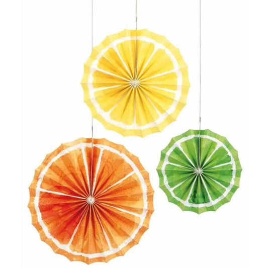 Unique Industries Unique 16447 Tissue Paper Fan Decorations-Assorted Size-Citrus Fruit Summer Party-3 Count (Pack of 1), Multicolour