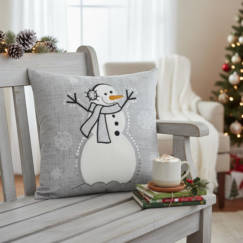 Comfy Hour 14x14 Snowman Pillow, Christmas Cushion, Rustic Decor, Set of 1
