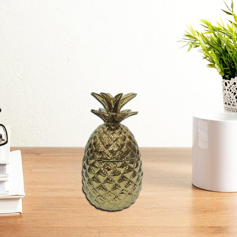 Comfy Hour Farmhouse Home Decor Collection 9" Pineapple Storage Jar Candy Jar Cookie Jar With Lid, High Gloss Gold Stoneware