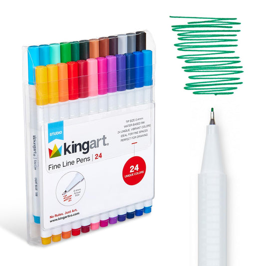 KINGART Fine Line Color Ink Pens, Set of 24 Unique Colors, Size 04 mm (418-24)