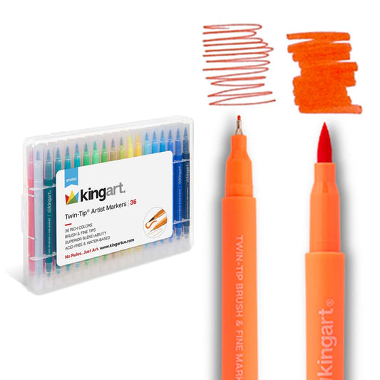 KingArt Studio Fineliner Dual Tip Brush Pen, 36 ea, Unique Colors Piece