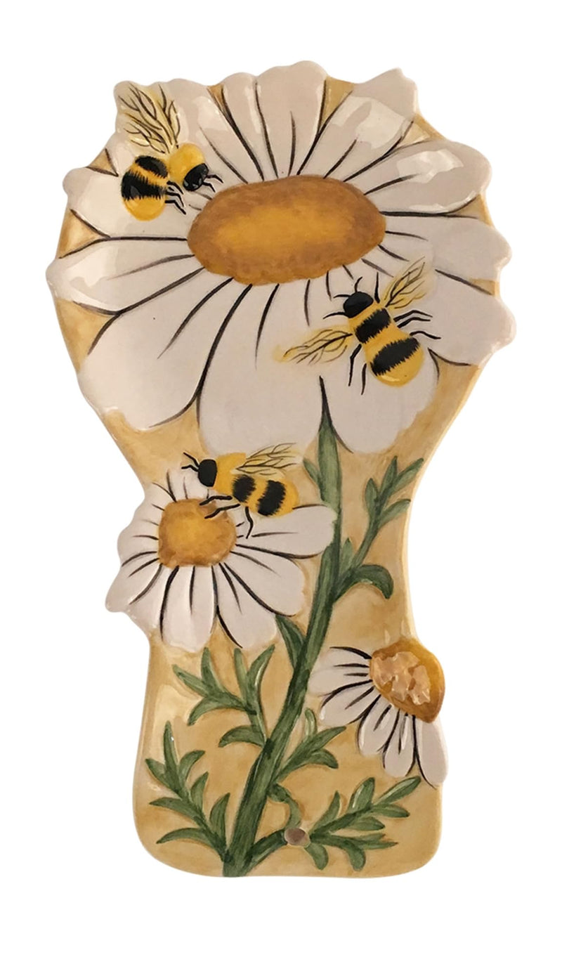 Blue Sky Clayworks Flower and Honey Bee Spoon Rest, 7.75-inch Length, Kitchen Accessories