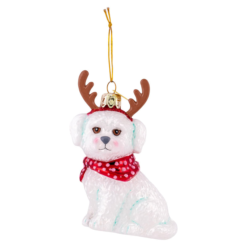Noble Gems™ Bichon Frise With Antlers Glass Ornament
