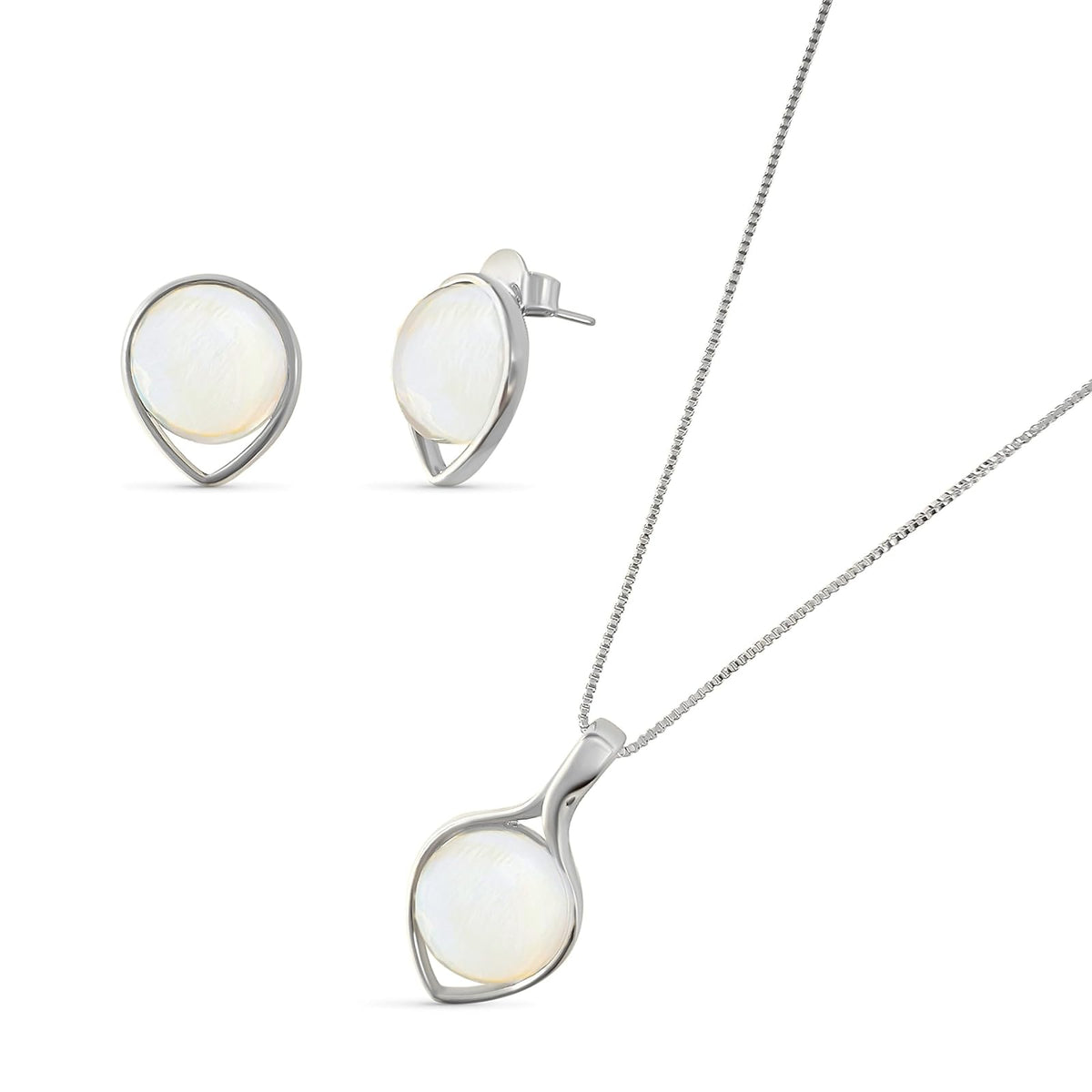 BStones Jewelry Set, 3/4 inch (1,8 cm), Mother of Pearl White Gold