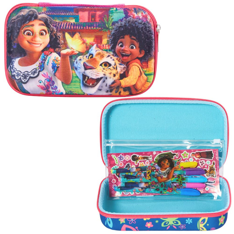 Innovative Designs Disney Encanto Pencil Case Set with Stickers and Gel Pens for Kids, Molded with Zip Closure, Pink