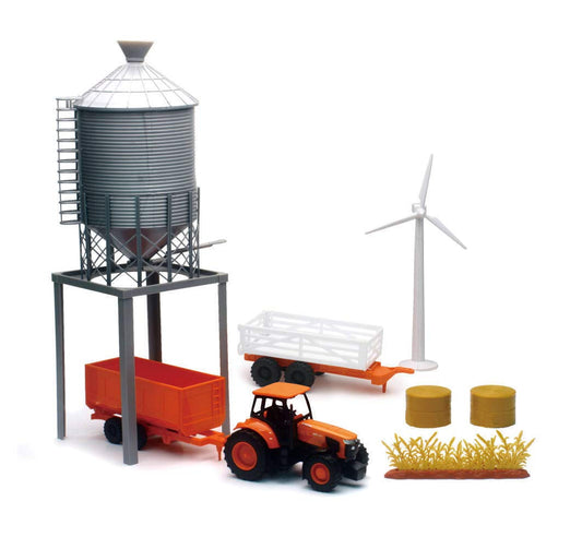 New Ray Toys Kubota M5-111 Tractor and Grain Bin Playset