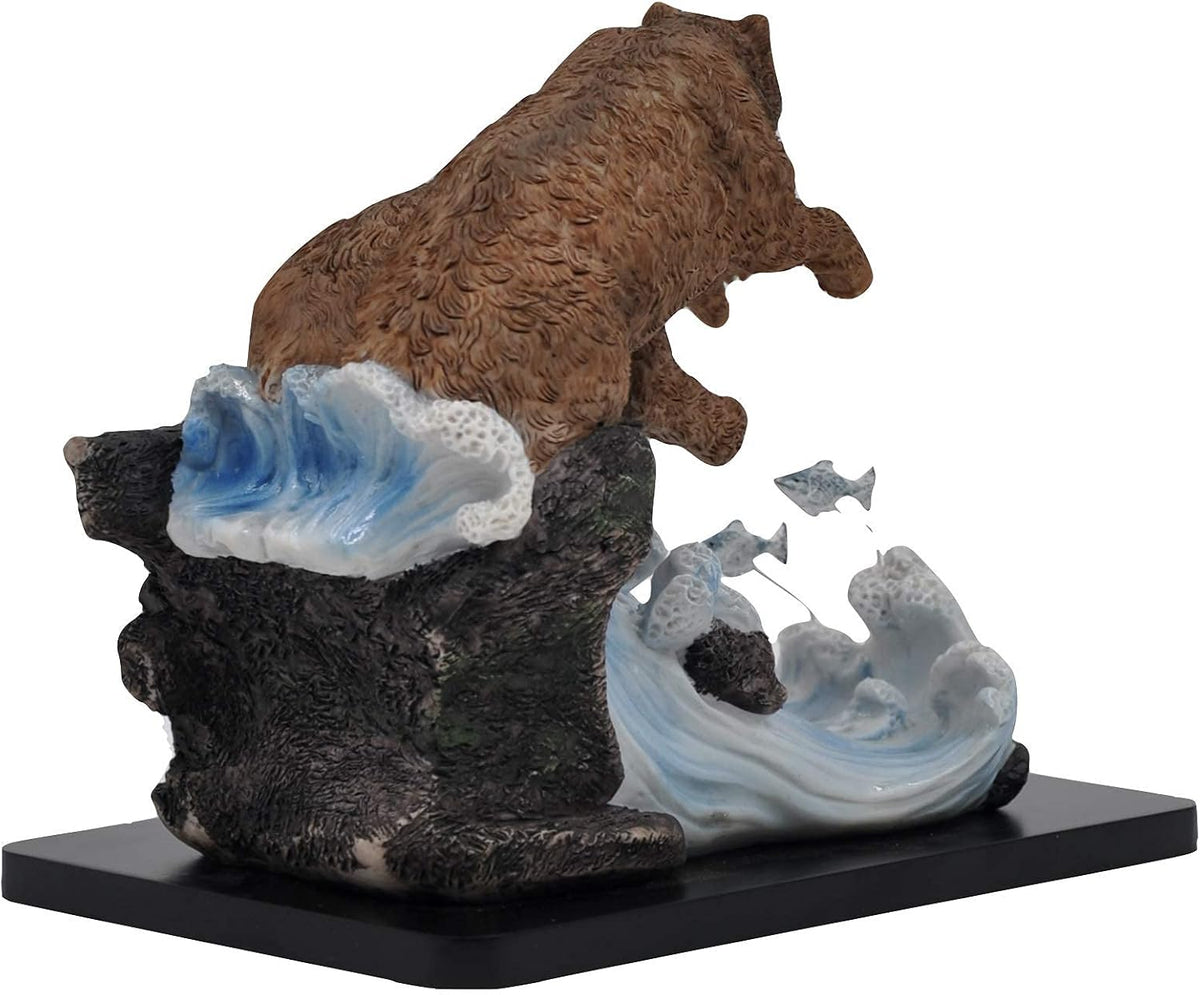 Comfy Hour Wildlife Collection 8 Grizzly Bear Couple Catching Salmon and Fish Figurine, Realistic Lifelike Animal Statue Home Decoration, Brown, Resin Stone