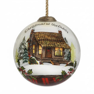 Inner Beauty Gifts Hand-Painted Glass Cabin Ornament, 3-Inch Round Holiday Tree Decoration with Gift Box