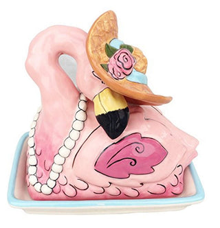 Blue Sky Clayworks Clayworks Flamingo Butter Dish, Multicolor