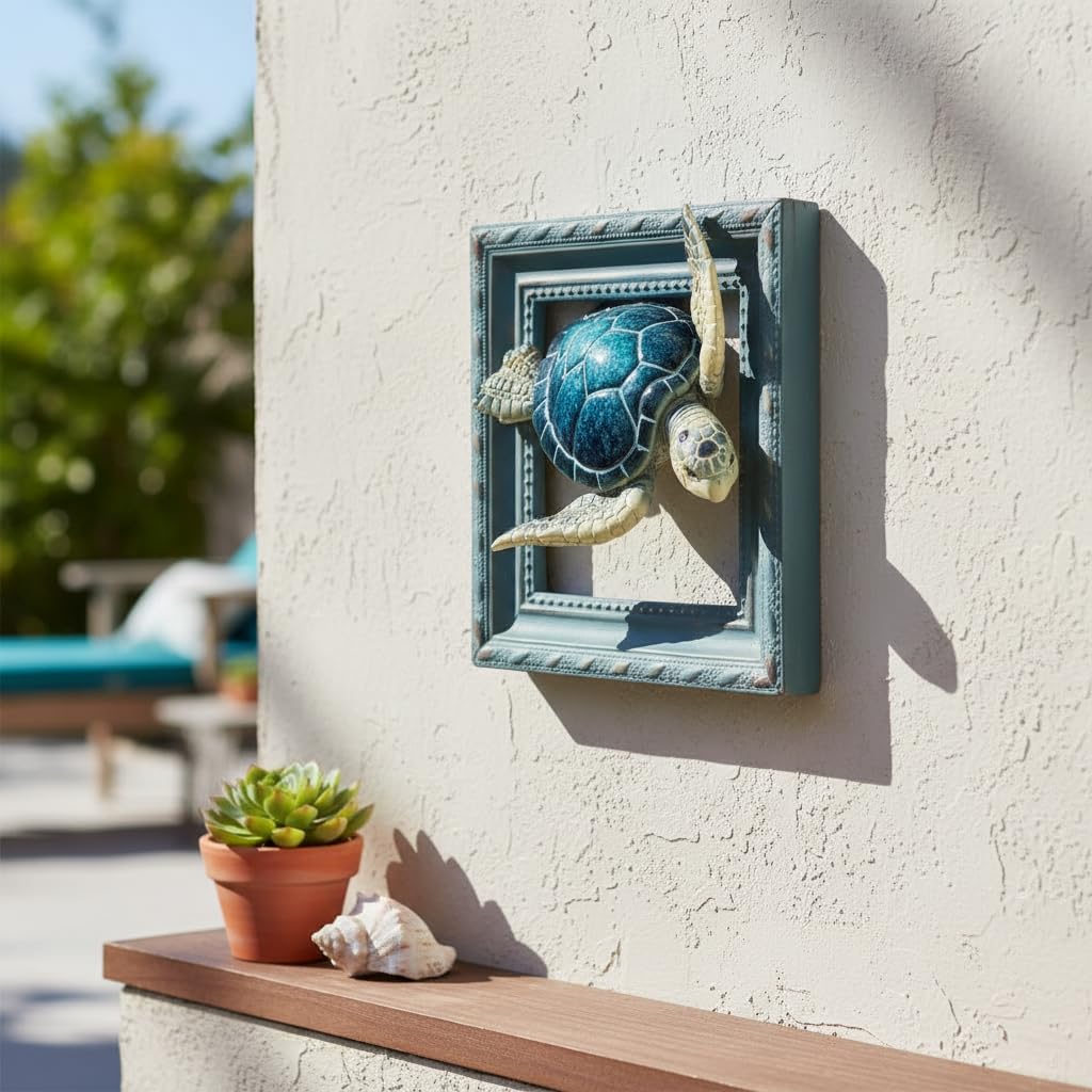 Comfy Hour Ocean Voyage with Sea Turtles Collection 6" Turtle Coastal Ocean Theme 3D Wall Decorative Frame, Polyresin