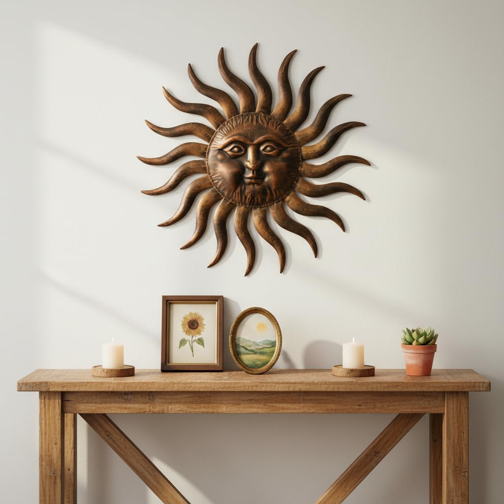 Comfy Hour 31 Inch Large Metal Sun Wall Art, 3D Sunface Decor