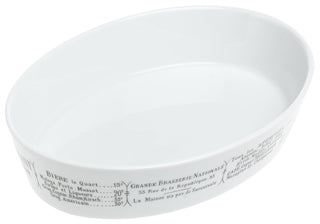 Pillivuyt Brasserie Deep Oval Baker, 9x12.5 inch, White/Menu Print