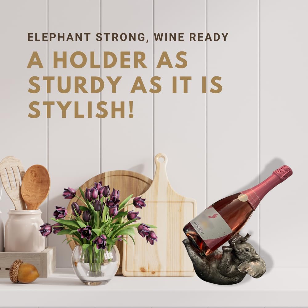 Comfy Hour Our Cute Elephant Friends Collection Resin 5" Silvery Elephant Wine Rack Bottle Holder