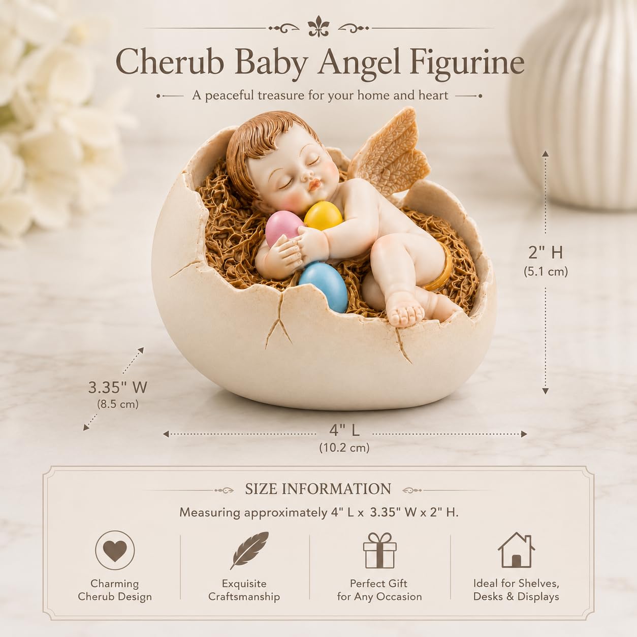 Comfy Hour 4.5 Inch Sleeping Cherub Figurine, Angel Egg Decor, 1 Unit