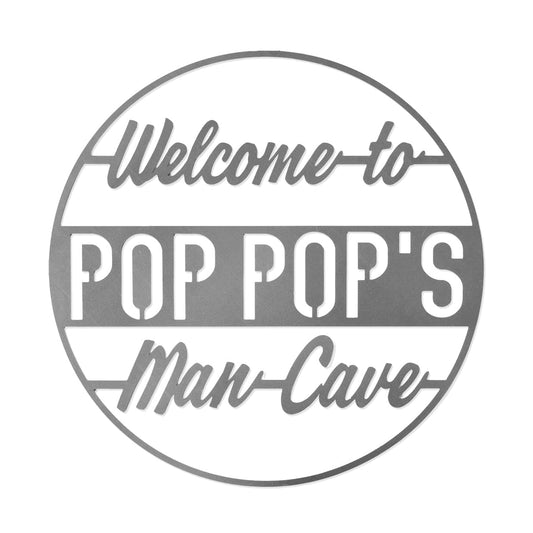 ROCC RUSTED ORANGE CRAFTWORKS CO. Vintage Circle Signs - Man Cave Pop Pops Sign for men-Personalized Man Cave -Mancave Wall Decor-Custom garage signs for men vintage-Garage decor-Metal garage signs