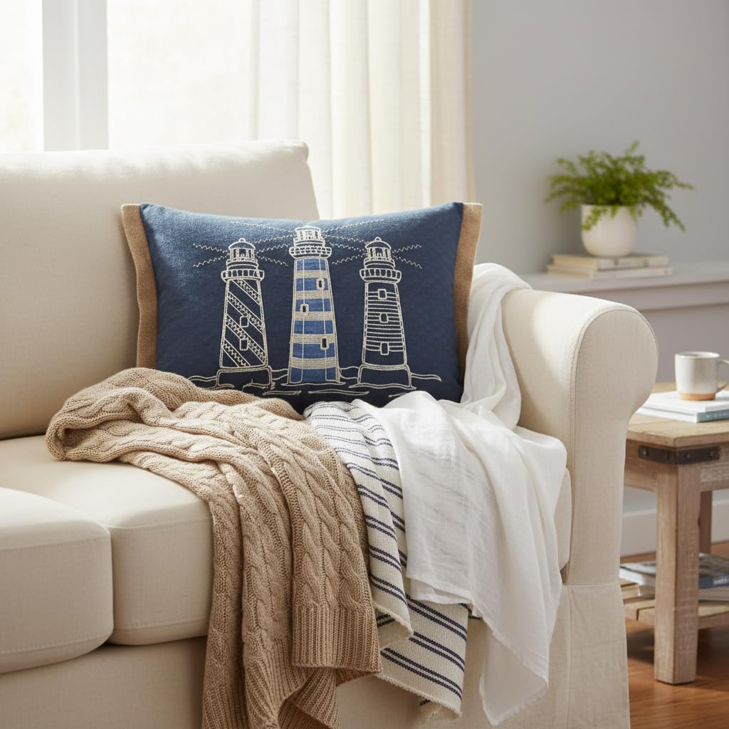 Comfy Hour 18 x 13 Inch Nautical Pillow, Lighthouse Throw Pillow