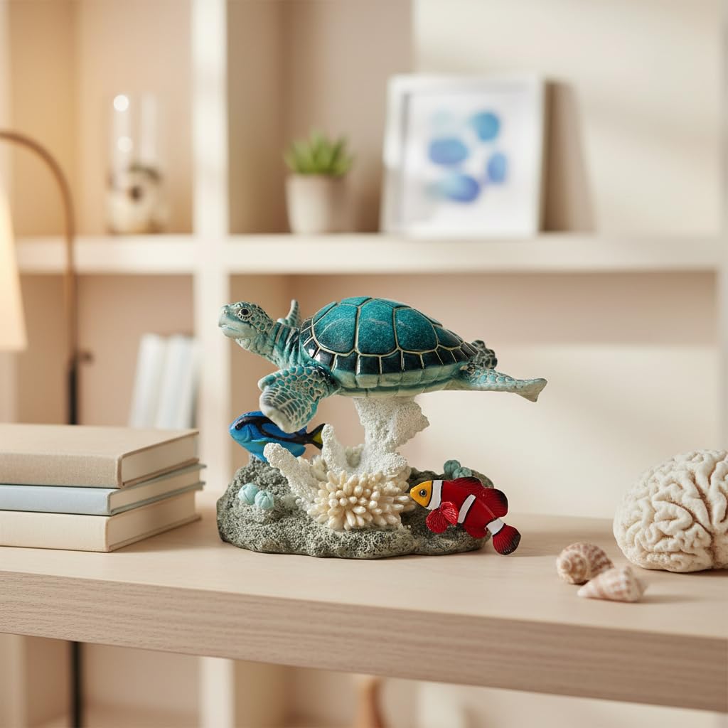 Comfy Hour Ocean Voyage With Sea Turtles Collection Resin 5" Marine Animals Coral Turtle Clownfish Desktop Decoration