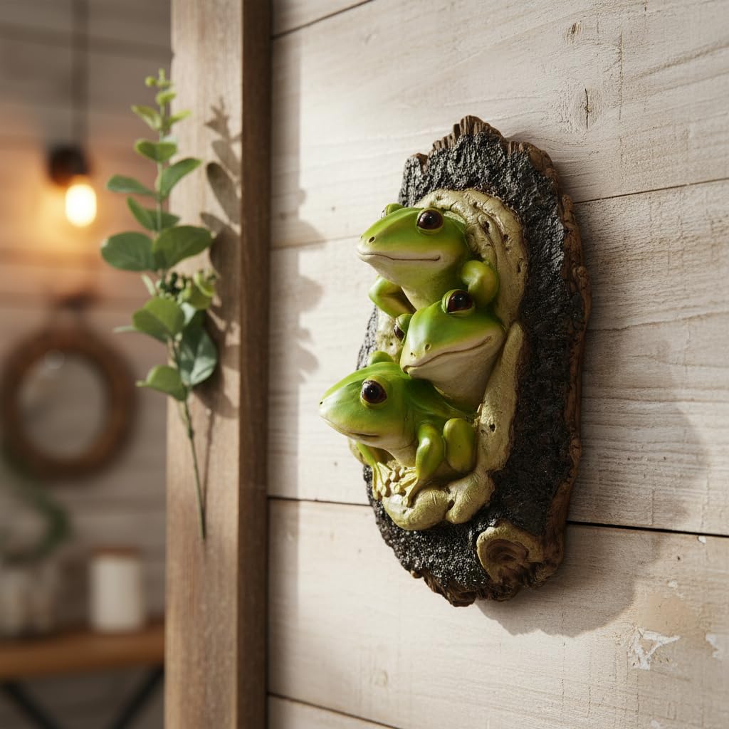 Comfy Hour 9.3 Inch Frog Figurine Wall Hanger, Tree Cavity Hook