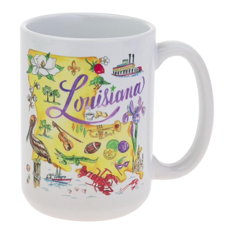 Boston International Coffee Mug Rosanne Beck State Collection Ceramic Tea Cup, 15 Ounces, Louisiana