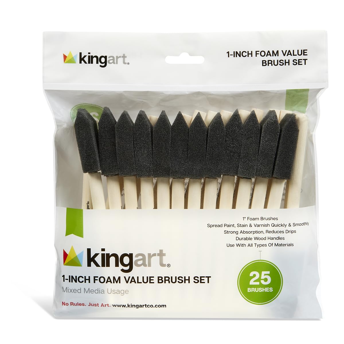 KINGART Foam Value Pack, Size 1‚Äù, 25 Brushes, Set of 25, Black 20 Count
