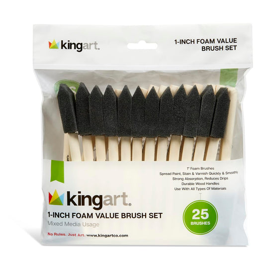 KINGART Foam Value Pack, Size 1‚Äù, 25 Brushes, Set of 25, Black 20 Count