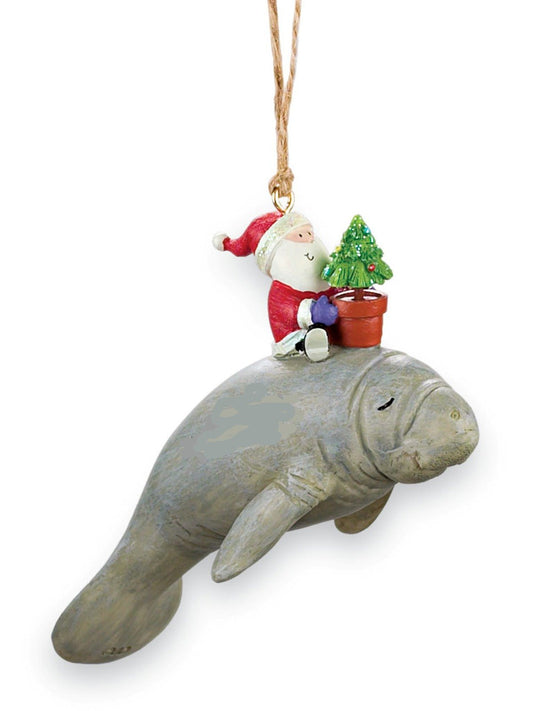 Cape Shore Santa Riding Manatee Nautical Coastal Christmas Holiday Ornament Resin