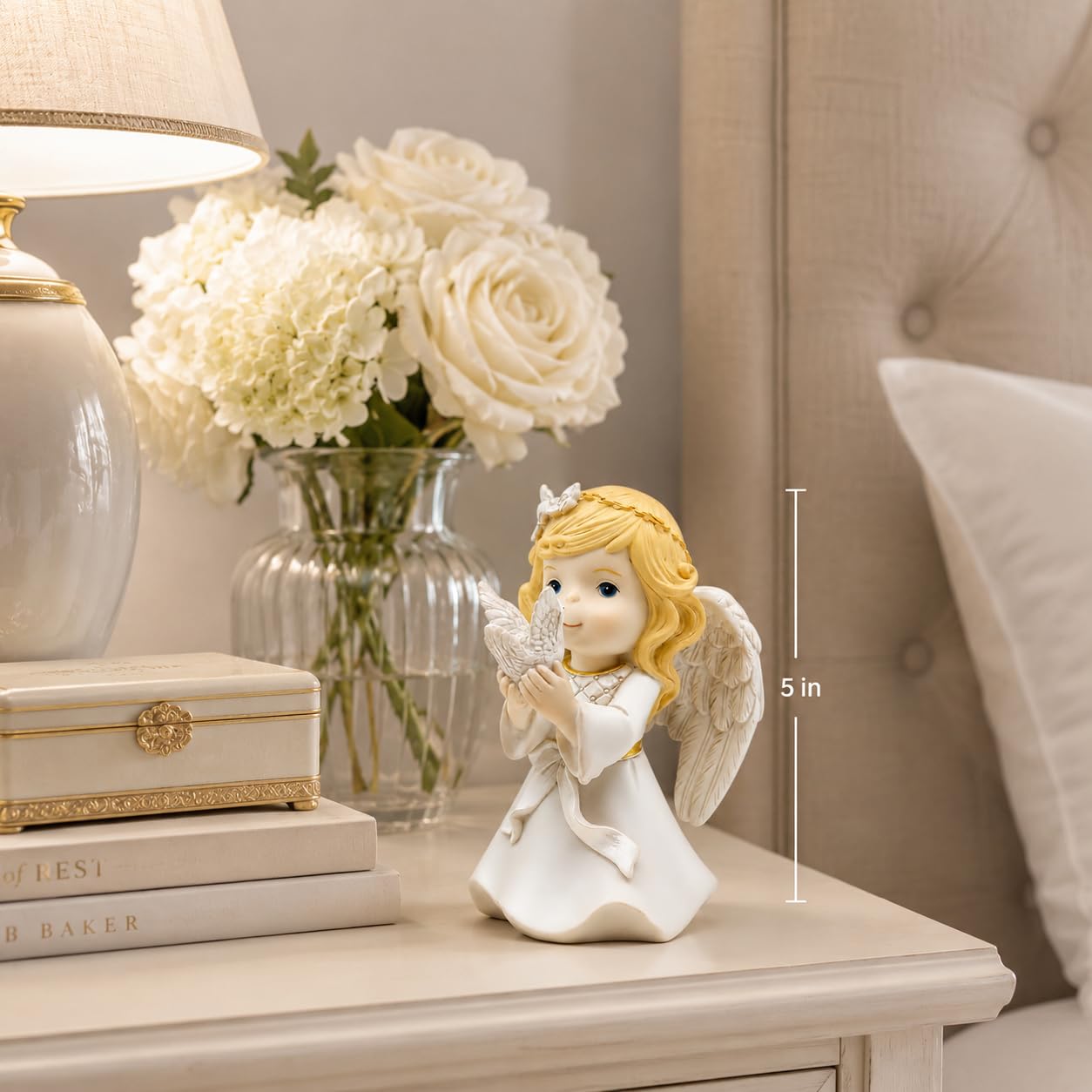 Comfy Hour Praying Girl Communion Collection Kneeling Girl Angel and Peace Dove Figurine Keepsake My First Communion, Polyresin