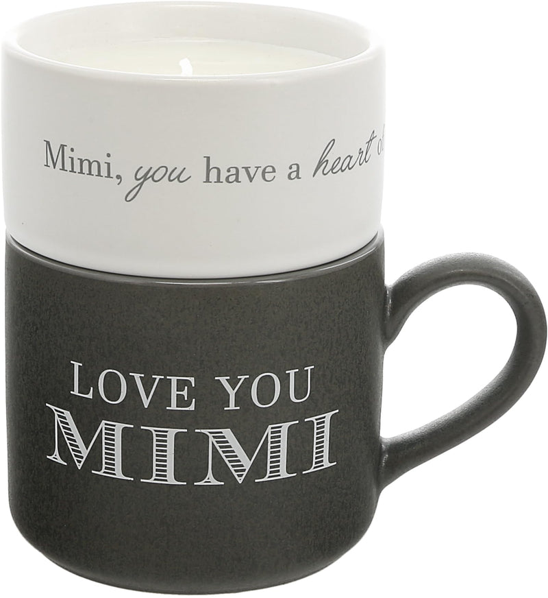 Pavilion - Love You Mimi - 4 Oz Candle &amp; 10.8 Oz Mug Gray &amp; Cream Neutral Stackable To: From: Tag Gift Set