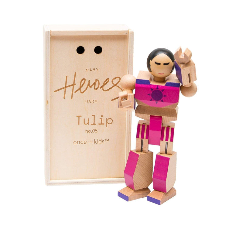ONCE KIDS Playhard Hero Action Figures – Tulip Wood Baby Toys for Imaginative Play – Sturdy &amp; Durably Packaged Hero Toy for Kids