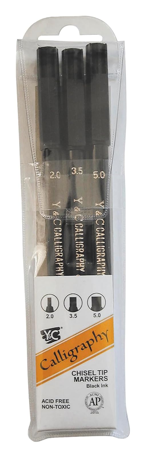 Yasutomo NSC603A Calligraphy Chisel Tip Markers, 7.68" Height, 2" Width, 0.58" Length, Black (Pack of 3)