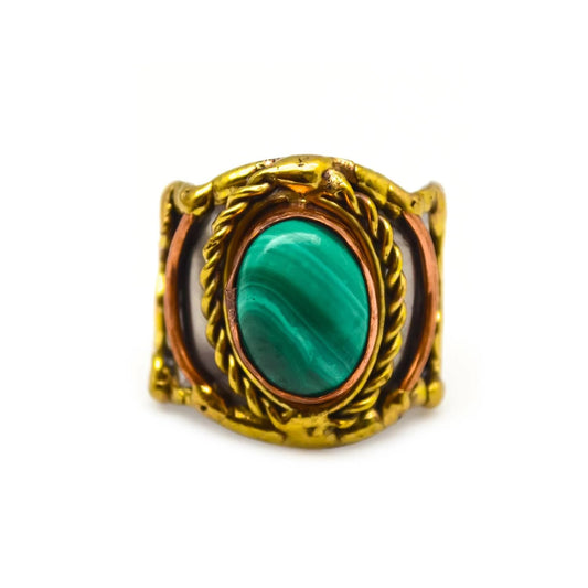 Anju Mixed Metal and Malachite Stone Ring for Women