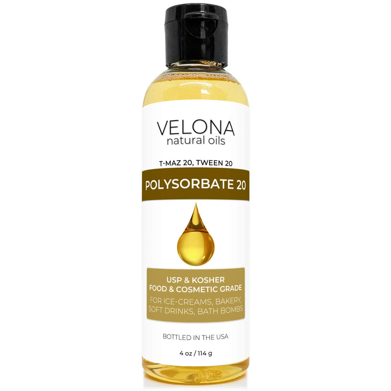 Polysorbate 20 by Velona - 4 oz | Solubilizer, Food & Cosmetic Grade | All Natural for Cooking, Skin Care and Bath Bombs