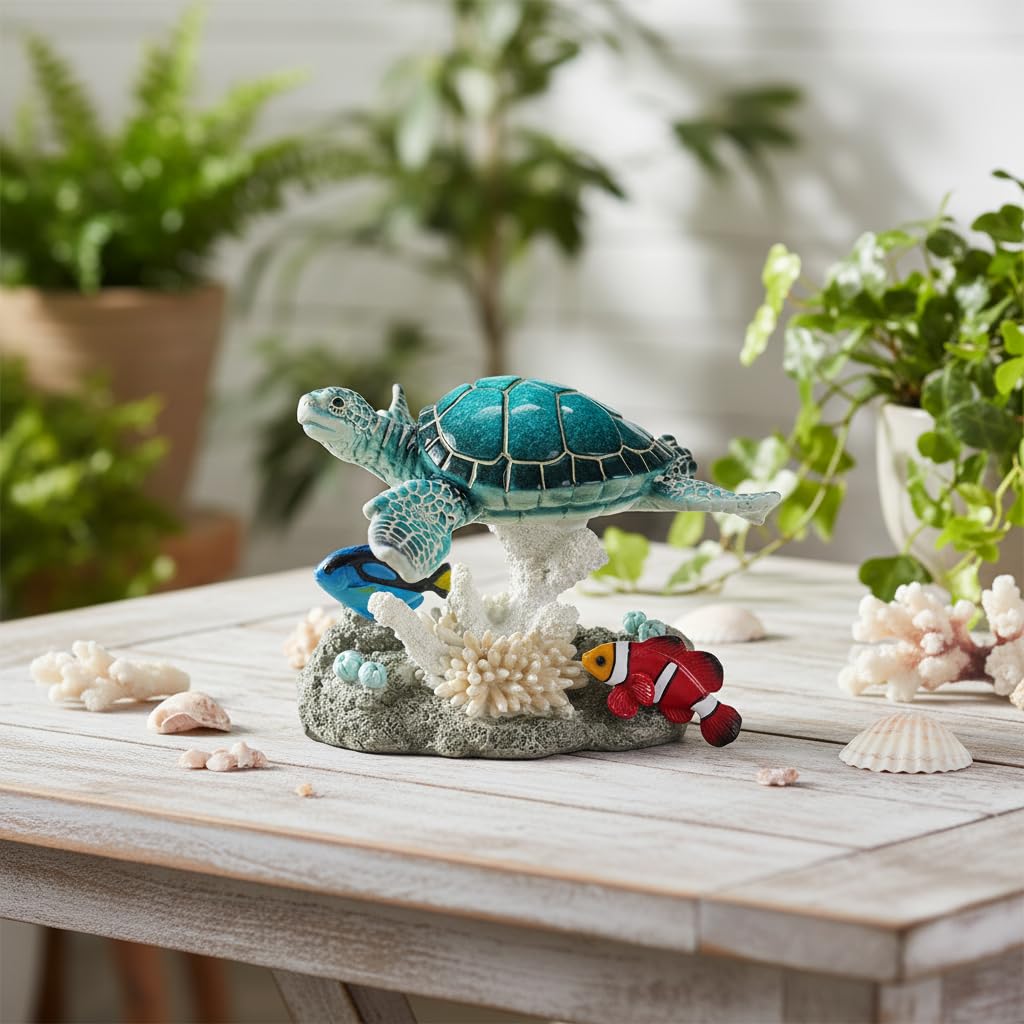 Comfy Hour Ocean Voyage With Sea Turtles Collection Resin 5" Marine Animals Coral Turtle Clownfish Desktop Decoration