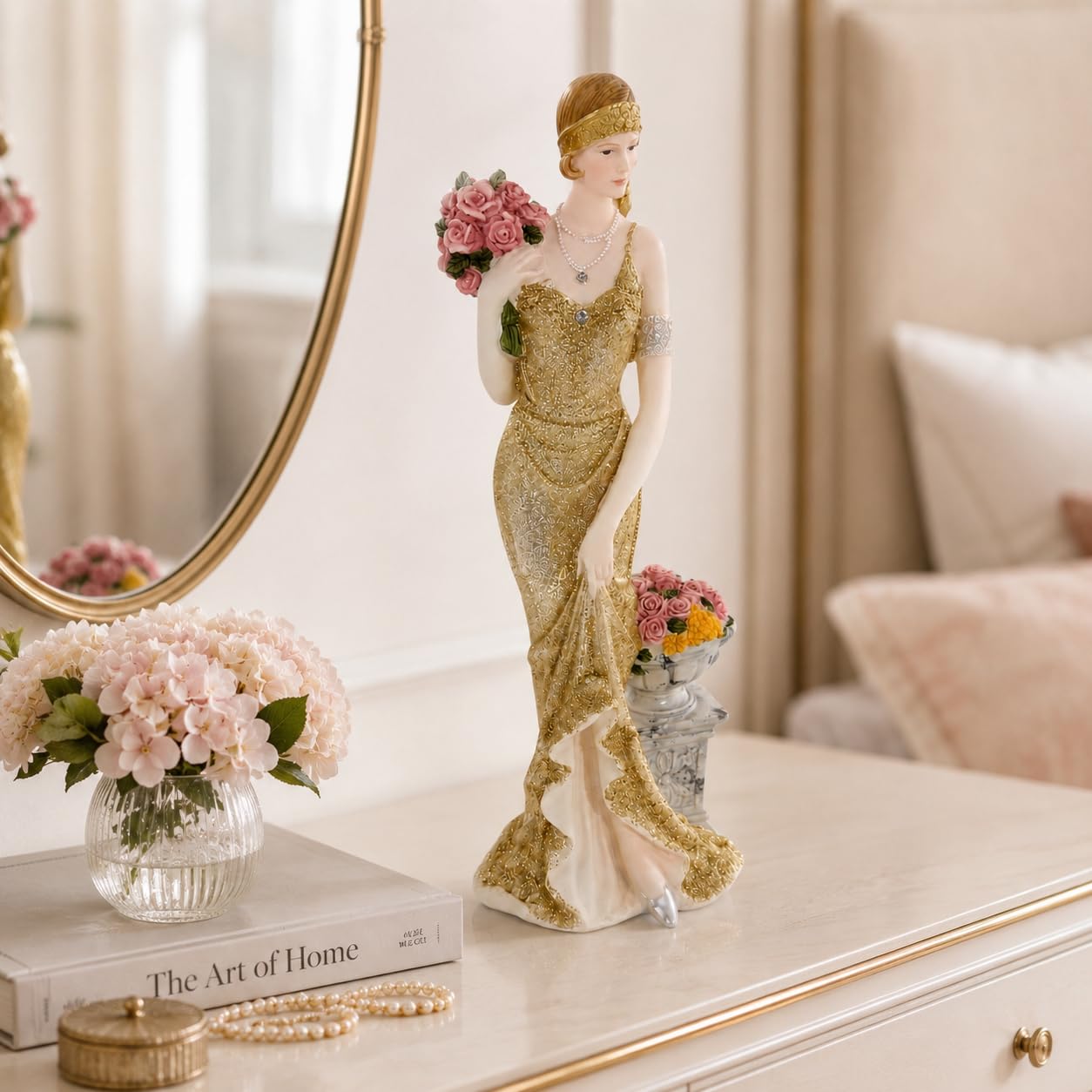 Comfy Hour 13 Inch Victorian Lady Figurine, Art Deco Gold Dress Statue