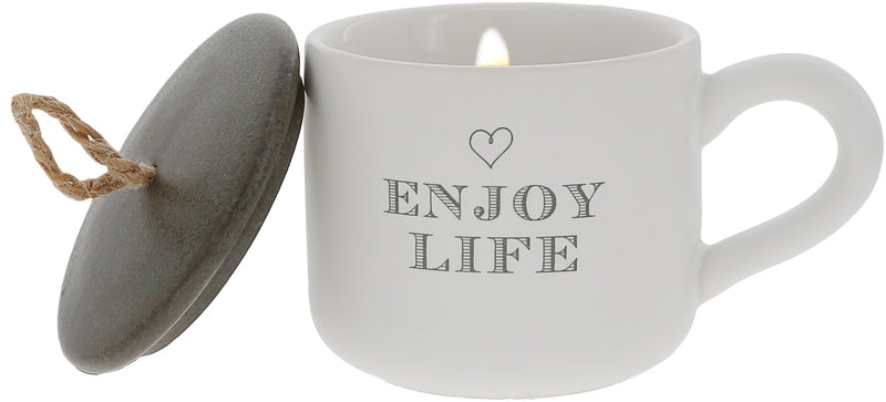 Pavilion - Enjoy Life - 2 oz Mini Candle in 2.5 Oz Espresso Shot Glass Mug with Lid Encouragement Uplifting Survivor Hospital Stay Bestie BFF Best Friend Friendship Gift Present to:/from: Gift Tag