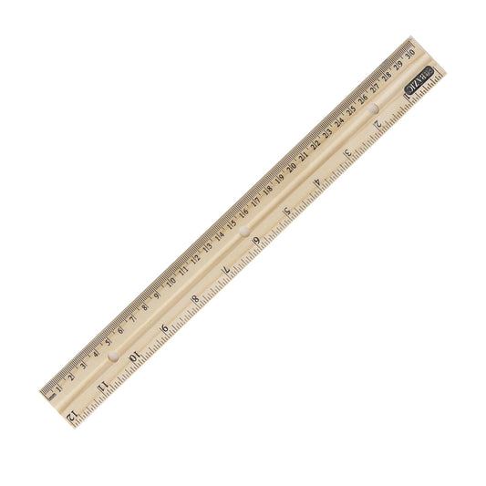 BAZIC Wooden Ruler 12" (30cm), Singel Metal Edge, Inches Centimeter Metric Measuring Drafting Rulers, for Students School Supplies, 1-Pack