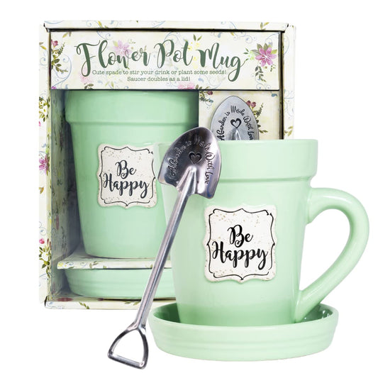 Oak Patch - Be Happy Flower Pot Mug, Green